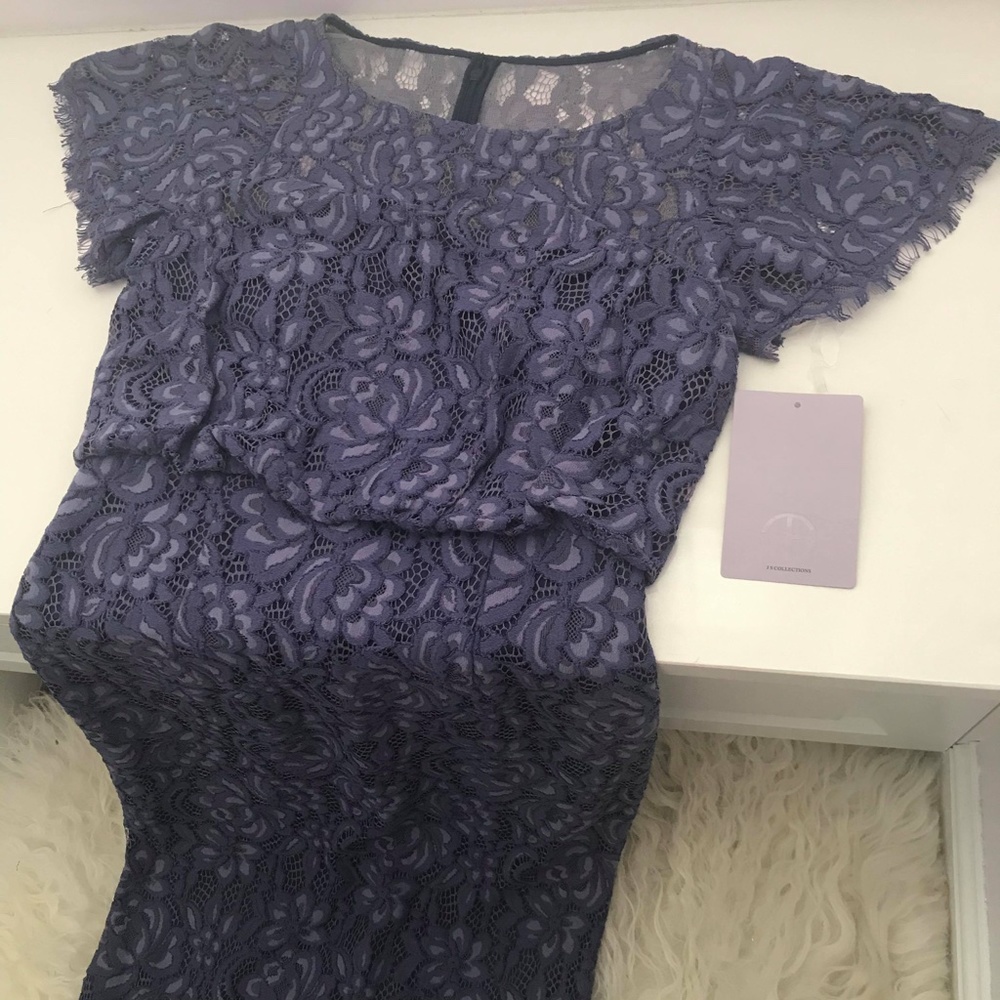 JS COLLECTIONS Short Sleeve Illusion Lace Gown - Picture 5 of 10
